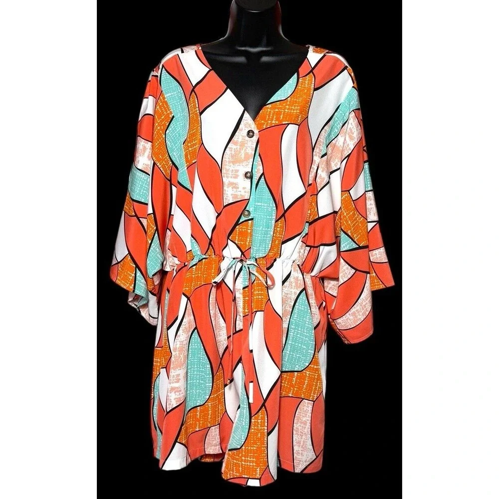 Shein Curve Multicolor Short Sleeve Romper Shorts‎ Jumpsuit Elastic Waist 1XL